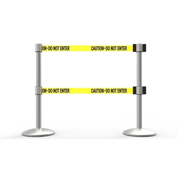 Banner Stakes QLine Retractable Dual Belt Barrier X2, Matte Post, Yellow "Caution - Do Not Enter", 2PK AL6202M-D